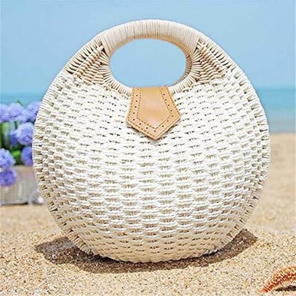 Neiman Marcus Hand-Woven Straw Shell Bag